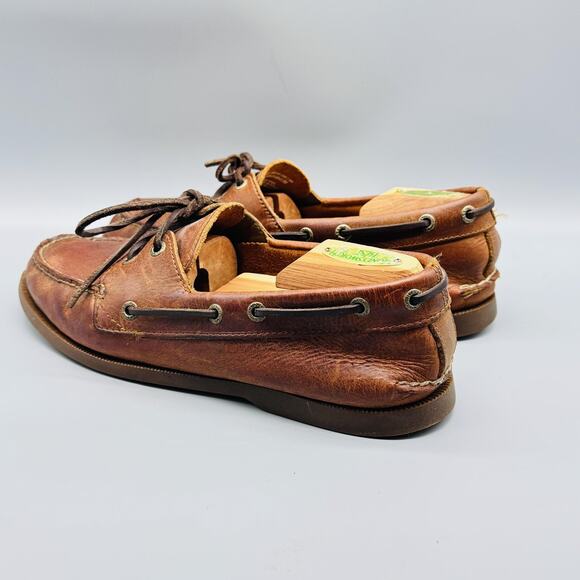 GH Bass & Co Shoes Mens 9 Wide Brown Leather Hampton Boat Deck Eye Moc Toe VTG - Picture 4 of 11